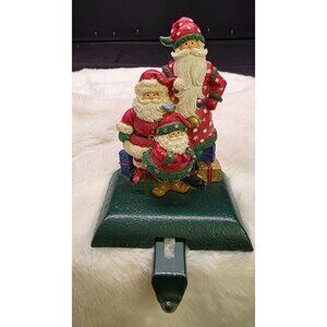 Vintage Cast Iron Santa Christmas Stocking Holder Hanger with Adjustable Hook